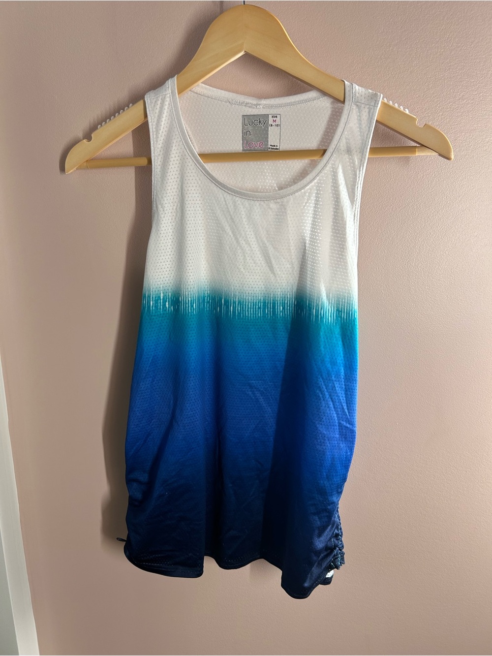 Lucky in Love White to Blue Ombre Athletic Tennis Tank